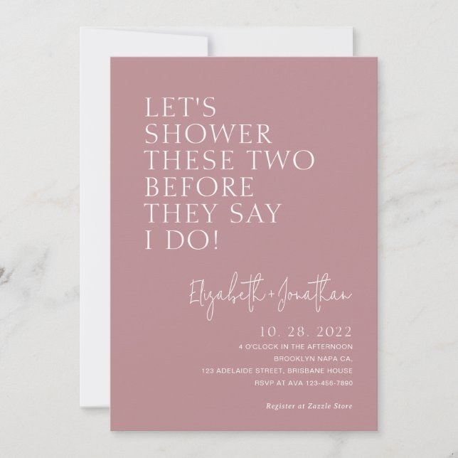 Simple Couple Shower Rose Pink Bridal Invitation (Front)