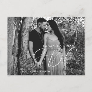 Simple Couple Two B/W Photo Elegant Save the Date Announcement Postcard