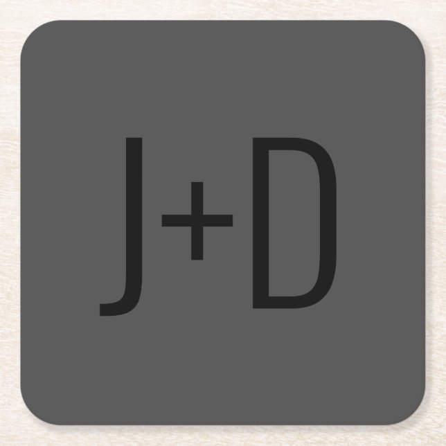 Simple Couples Initials | Black & Grey Square Paper Coaster (Front)