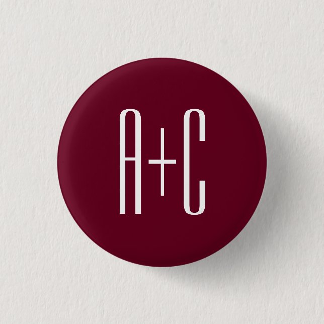 Simple Couples Initials | White & Burgundy 3 Cm Round Badge (Front)