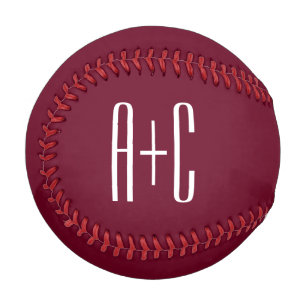 Simple Couples Initials White & Burgundy Baseball