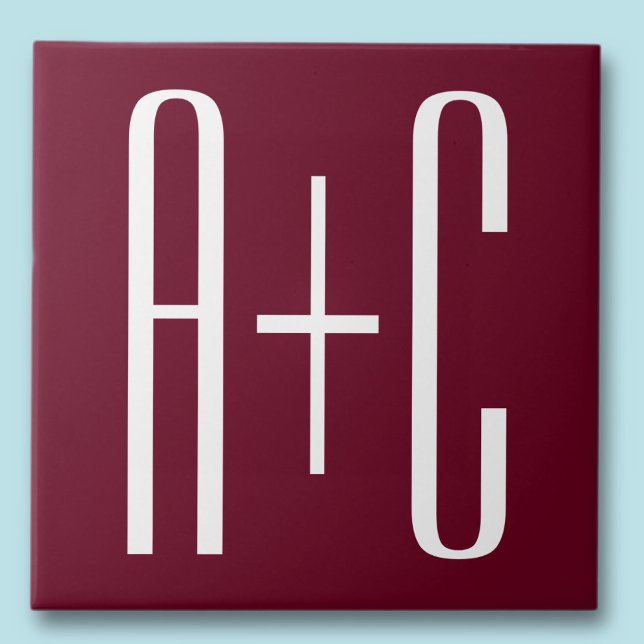 Simple Couples Initials | White & Burgundy Ceramic Tile (Creator Uploaded)