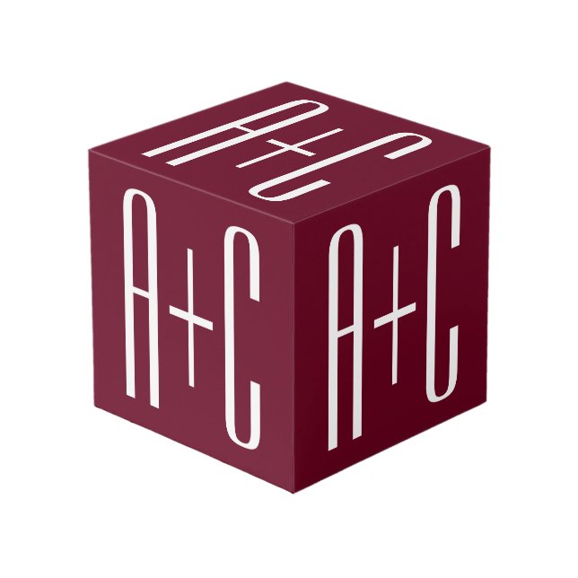 Simple Couples Initials | White & Burgundy Cube (Front Angled)