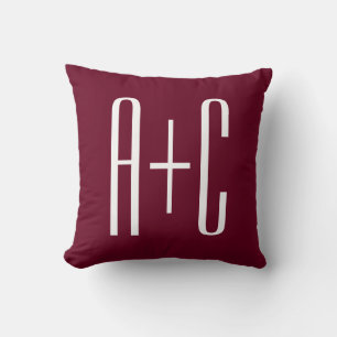 Simple Couples Initials   White & Burgundy Cushion