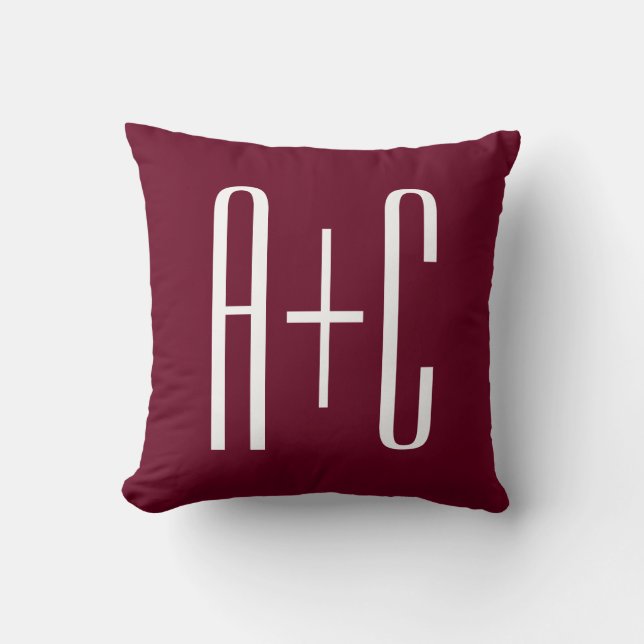 Simple Couples Initials | White & Burgundy Cushion (Front)