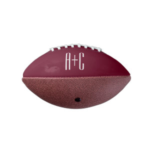 Simple Couples Initials White & Burgundy Football