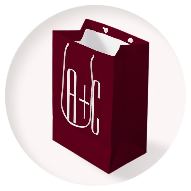 Simple Couples Initials | White & Burgundy Medium Gift Bag (Creator Uploaded)