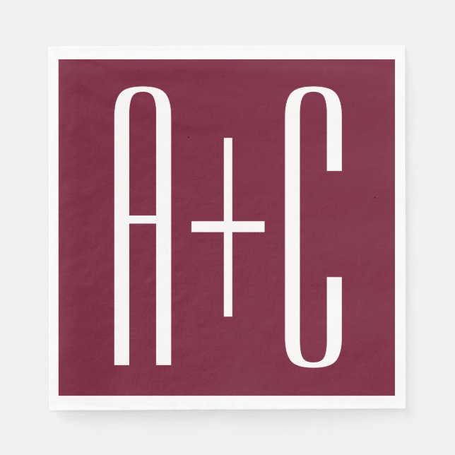 Simple Couples Initials | White & Burgundy Napkin (Front)