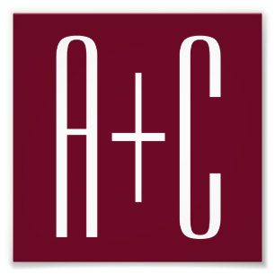 Simple Couples Initials White & Burgundy Photo Print