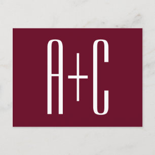 Simple Couples Initials   White & Burgundy Postcard