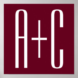 Simple Couples Initials   White & Burgundy Poster