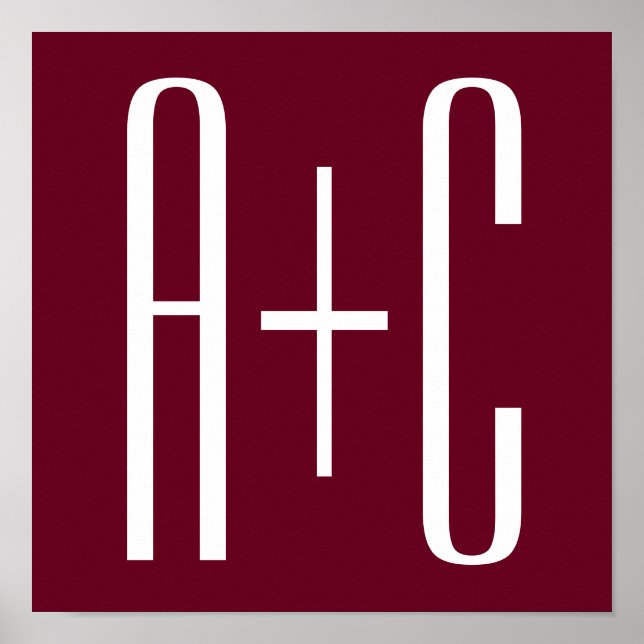 Simple Couples Initials | White & Burgundy Poster (Front)
