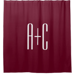 Simple Couples Initials   White & Burgundy Shower Curtain
