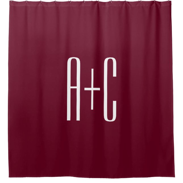 Simple Couples Initials | White & Burgundy Shower Curtain (Front)