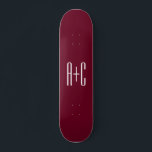 Simple Couples Initials | White & Burgundy Skateboard<br><div class="desc">Classy,  bold & modern.</div>