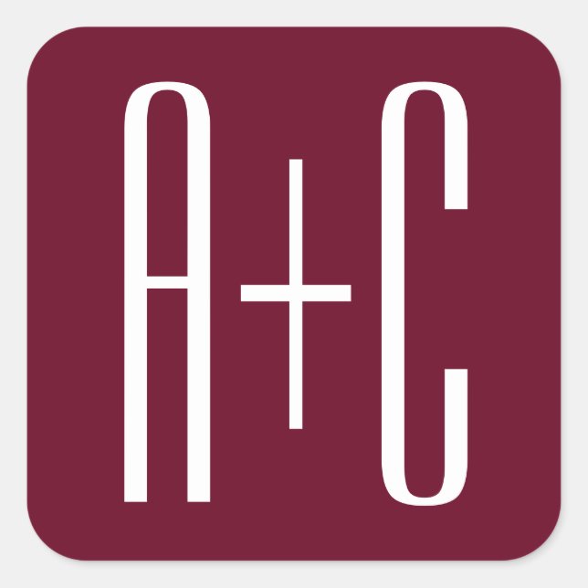 Simple Couples Initials | White & Burgundy Square Sticker (Front)