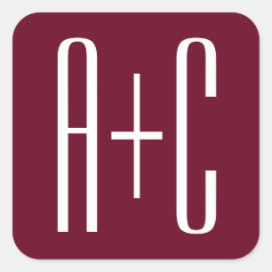 Simple Couples Initials   White & Burgundy Square Sticker