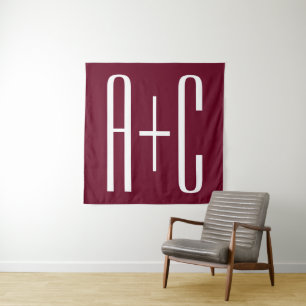 Simple Couples Initials   White & Burgundy Tapestry