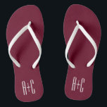 Simple Couples Initials | White & Burgundy Thongs<br><div class="desc">Classy,  bold & modern.</div>