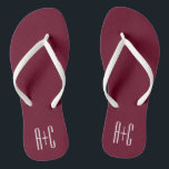 Simple Couples Initials | White & Burgundy Thongs<br><div class="desc">Classy,  bold & modern.</div>