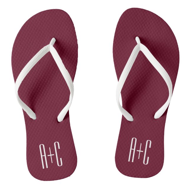 Simple Couples Initials | White & Burgundy Thongs (Footbed)