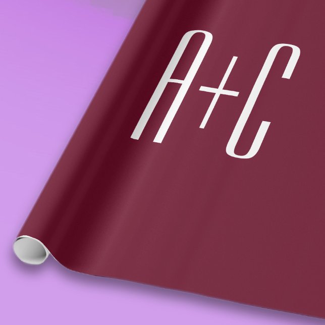 Simple Couples Initials | White & Burgundy Wrapping Paper (Creator Uploaded)