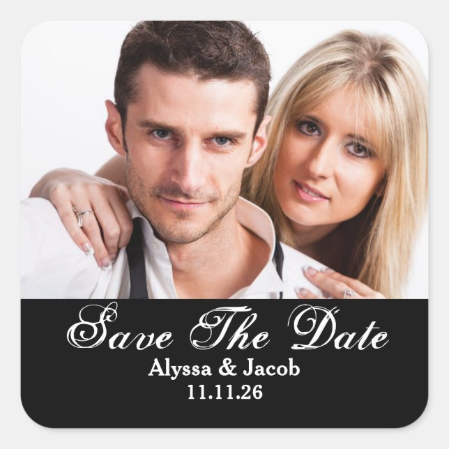 Simple Couples Photo Save the Date Wedding Square  Square Sticker (Front)