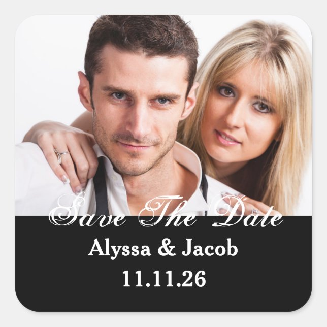 Simple Couples Photo Save the Date Wedding Square Sticker (Front)
