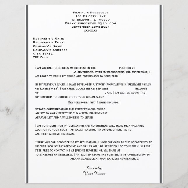 Simple Cover Letter For Jobs Template (Front)