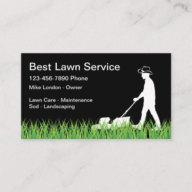 Simple Cowboy Theme Lawn Mowing Business Card (Front)