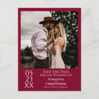 Simple Cranberry Red Wedding Save the Date Photo