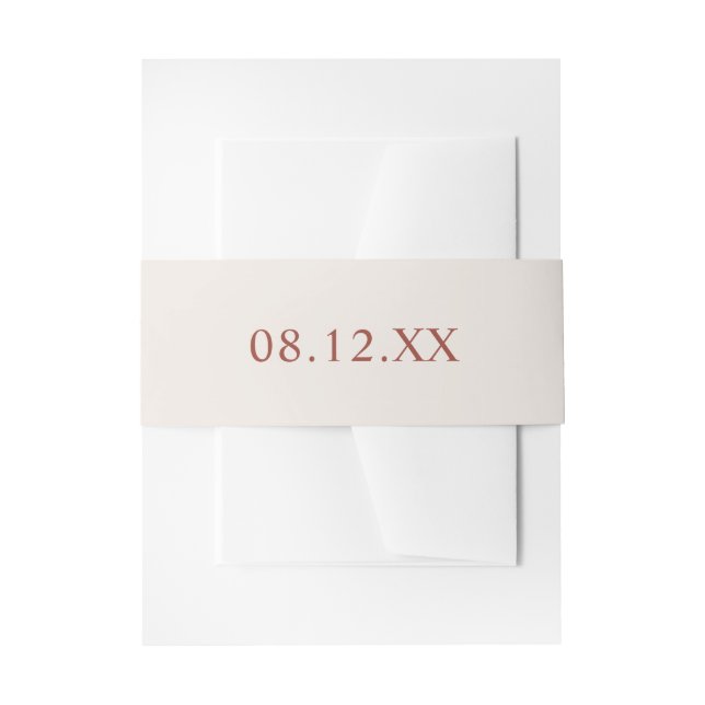 Simple Cream and Terracotta Date Wedding Invitation Belly Band (Front Example)