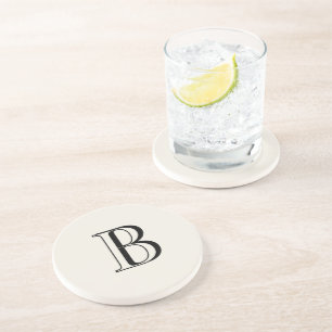 Simple Cream & Black Monogram Cream  Coaster
