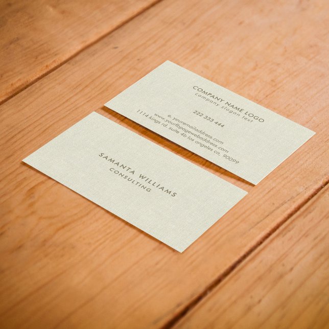 Simple Cream Colour Natural Linen Texture Print Business Card (Creator Uploaded)