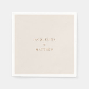 Simple Cream Gold Text Wedding Cocktail Napkin