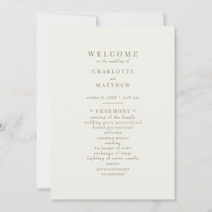Simple Cream Gold Text Wedding Program