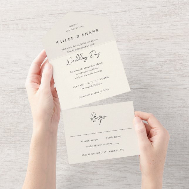 Simple Cream Modern Wedding All In One Invitation (Tearaway)