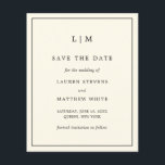 Simple Cream Monogram Budget Wedding Save the Date<br><div class="desc">Simple ivory / cream budget save the date featuring a modern yet elegant design with your two letter monogram at the top and your wedding details surrounded by a thin border.  A chic and stylish design that is great for a minimalist couple.</div>