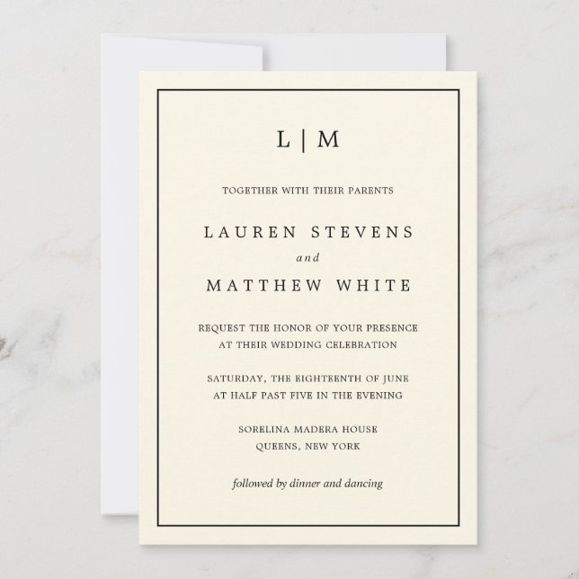 Simple Cream Monogram Elegant Wedding Invitation (Front)