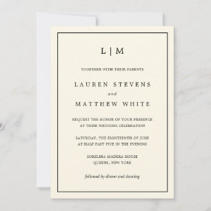 Simple Cream Monogram Elegant Wedding Invitation