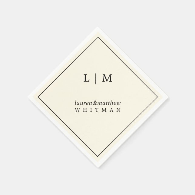 Simple Cream Monogram Elegant Wedding Napkin (Corner)