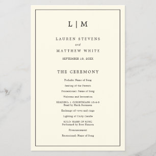 Simple Cream Monogram Elegant Wedding Program Flyer