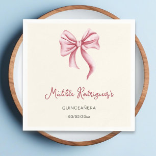 Simple Cream Pink Bow Girl Quinceanera Birthday Napkin