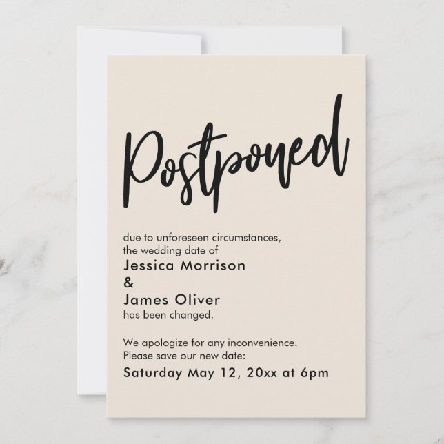 Simple Cream Postponed Wedding Announcement (Front)