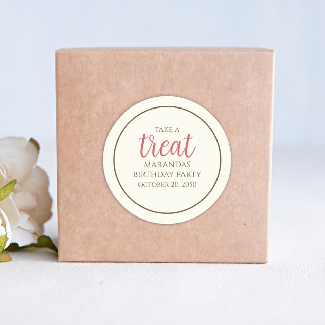 Simple Cream Whimsical Script Fun Cute Party Treat Classic Round Sticker (Creator Uploaded)