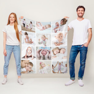 Simple Create Your Own 12 Photo Collage Fleece Blanket