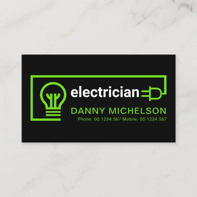Simple Creative Green Electrical Wiring Circuit Business Card (Front)