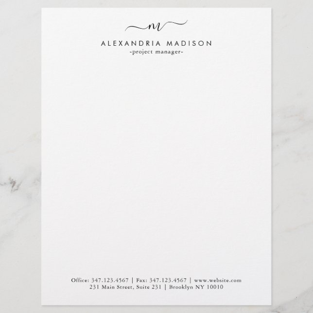Simple Creative Professional Modern Monogram Custom Letterhead (Front)