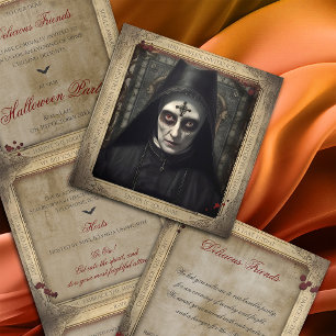 Simple Creepy Gothic Nun Adult Halloween Tri-Fold Invitation