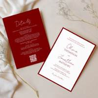 Simple Crimson Red Border Script QR Code Wedding